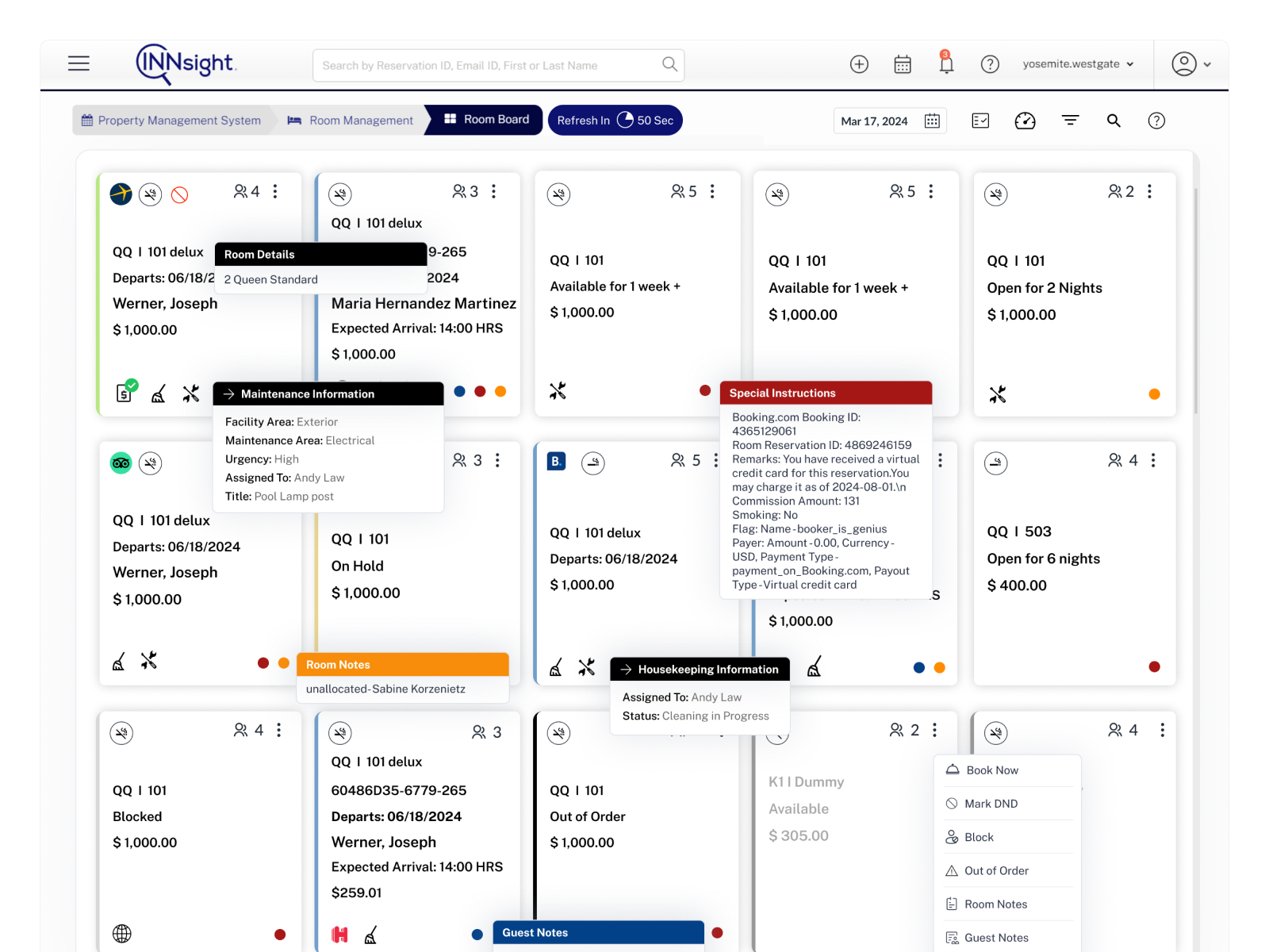 Interactive Room Board & Contextual Popovers